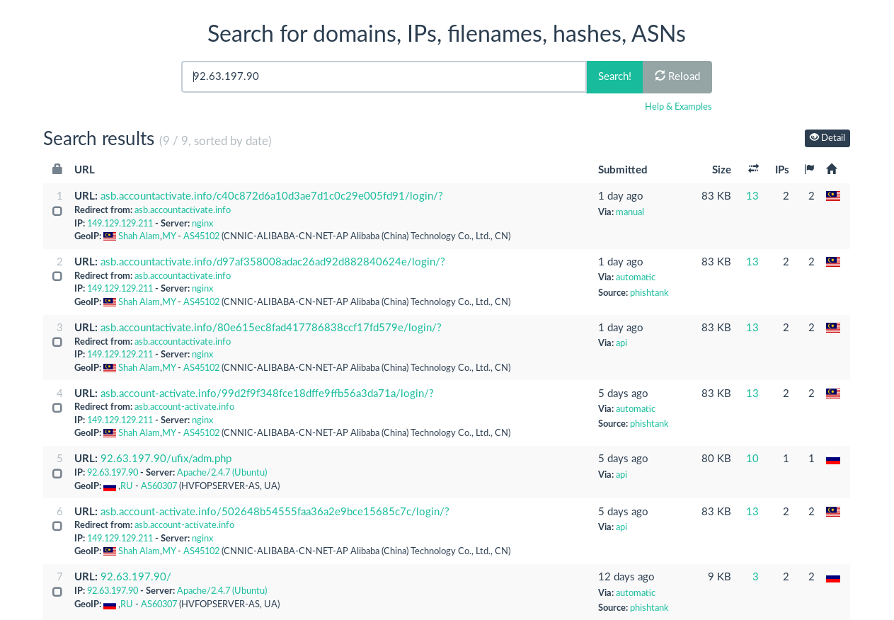 url scan results for server ip